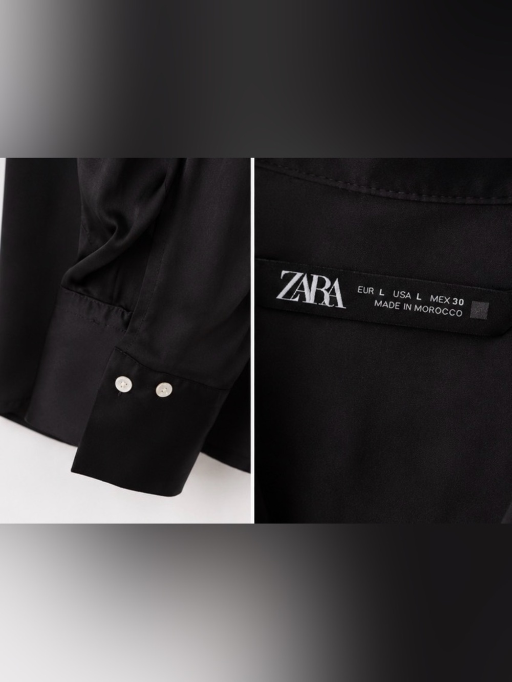 Zara Black Satin Button Down Blouse Long Sleeve Collared Silky Shirt | L - Picture 4 of 9